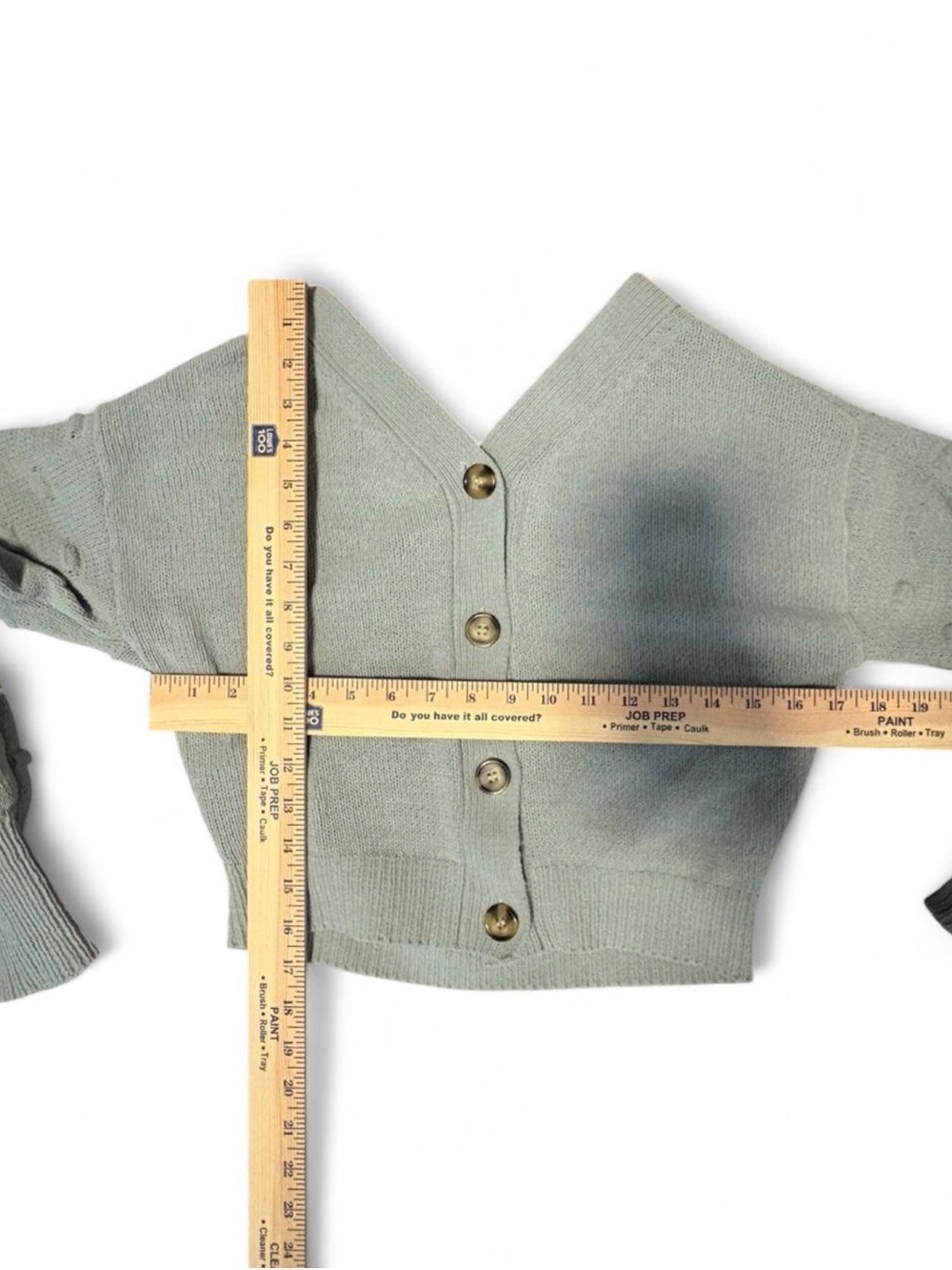 moon & madison Olive Green Cropped V-Neck Bobble-Sleeve Cardigan - Picture 6 of 6